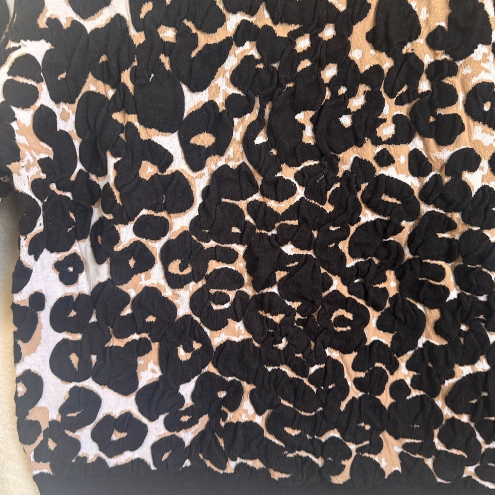 Vince Camuto Leopard Oversized Sweater Textured Animal Print Crew Top Neutral L - Picture 4 of 15